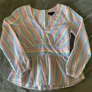 JCrew searsucker rainbow stripped peplum top sz 0